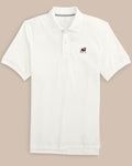 The front view of the Georgia Bulldogs New Short Sleeve Skipjack Polo by Southern Tide - Classic White