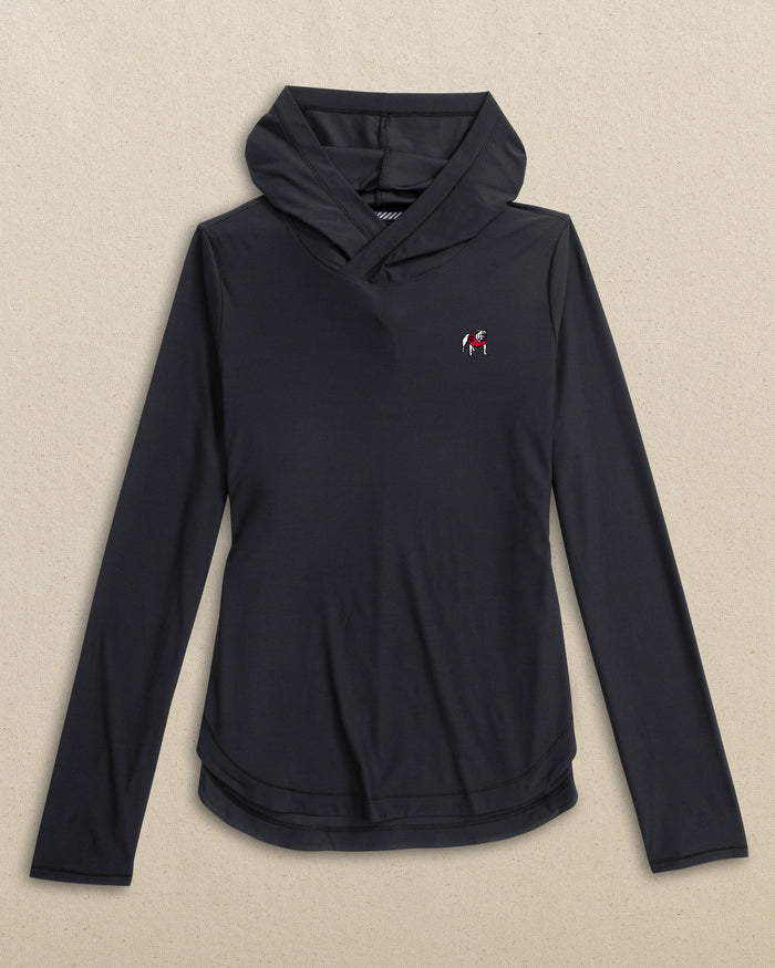 The front view of the Southern Tide Georgia Bulldogs Women's Linley brrr°®-illiant Hoodie by Southern Tide - Caviar Black