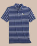 The front view of the Southern Tide Georgia Southern brrr°®-eeze Desmond Stripe Polo by Southern Tide - Navy
