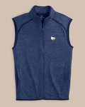 The front view of the Georgia Southern Eagles Baybrook Heather Vest by Southern Tide - Heather Navy