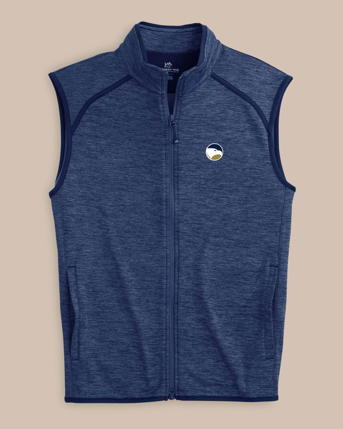 The front view of the Georgia Southern Eagles Baybrook Heather Vest by Southern Tide - Heather Navy