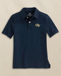 The front view of the Southern Tide Georgia Tech Boys Driver Performance Polo Shirt by Southern Tide - True Navy