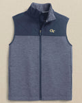 The front view of the Southern Tide Georgia Tech Boys Waterfront Quilted Vest by Southern Tide - Dress Blue