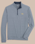 The front view of the Southern Tide Georgia Tech Cruiser Micro-Stripe Heather Quarter Zip - Heather Navy