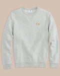 The front view of the Southern Tide Georgia Tech Upper Deck Pullover Sweatshirt by Southern Tide - Heather Slate Grey