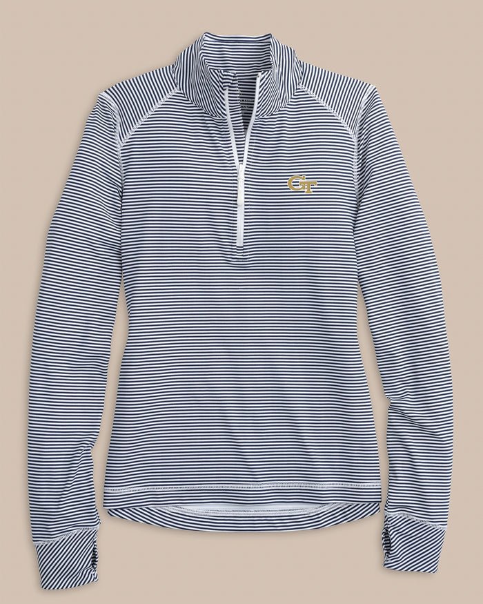 Georgia Tech Women's Striped Runaround Quarter Zip C_Outerwear Southern Tide