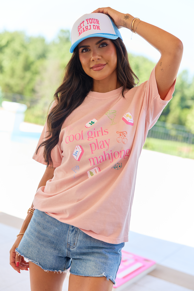 Get Your Mahj On White/Baby Blue Embroidered Trucker Hat