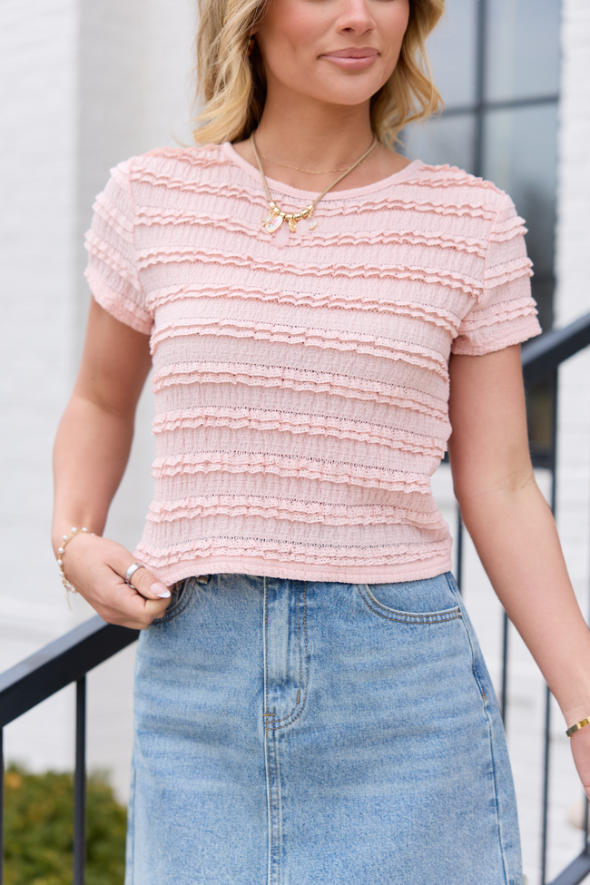 Gia Pink Lace Ruffle Crop Tee FINAL SALE