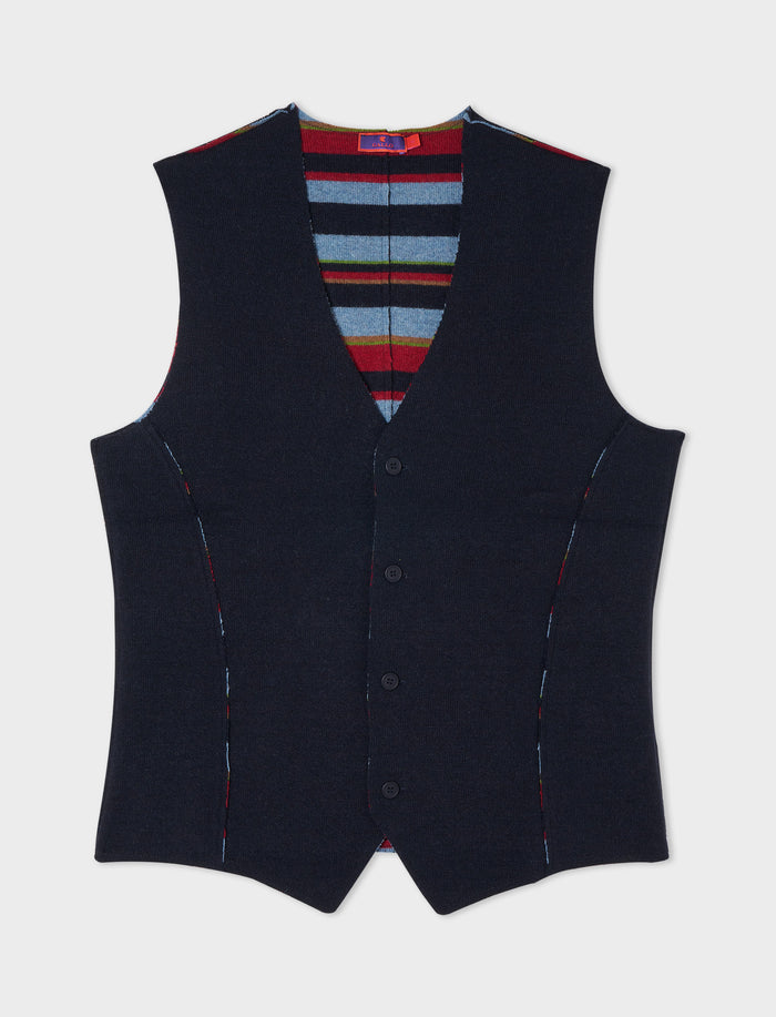 Gilet reversibile uomo lana blu tinta unita e multicolor - Gallo 1927 - Official Online Shop