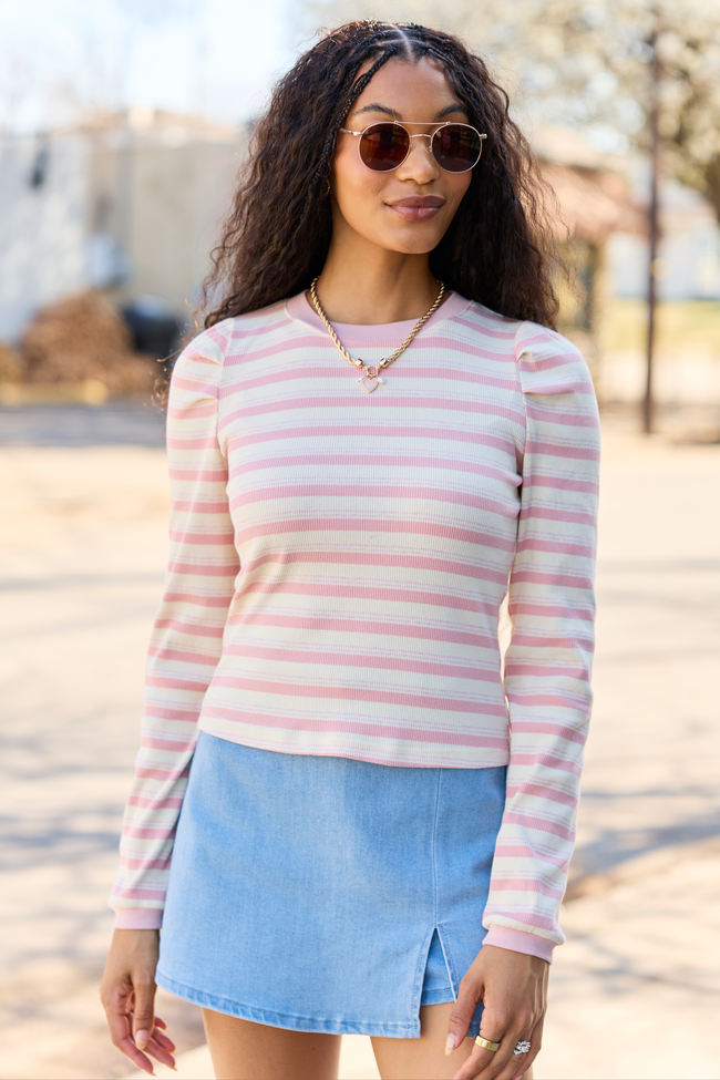 Ginger Pink Striped Puff Long Sleeve FINAL SALE