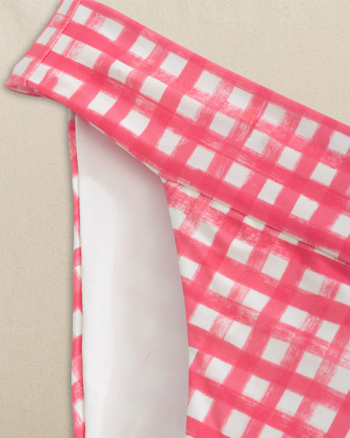 The detail view of the Southern Tide Gingham Banded Bikini Bottom by Southern Tide - Island Pink