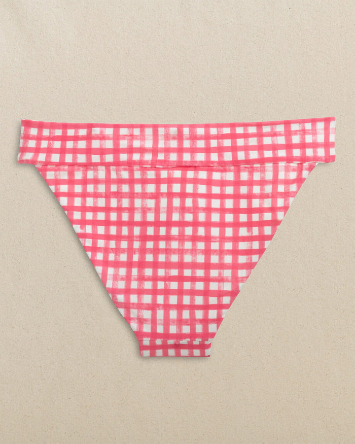 The back view of the Southern Tide Gingham Banded Bikini Bottom by Southern Tide - Island Pink