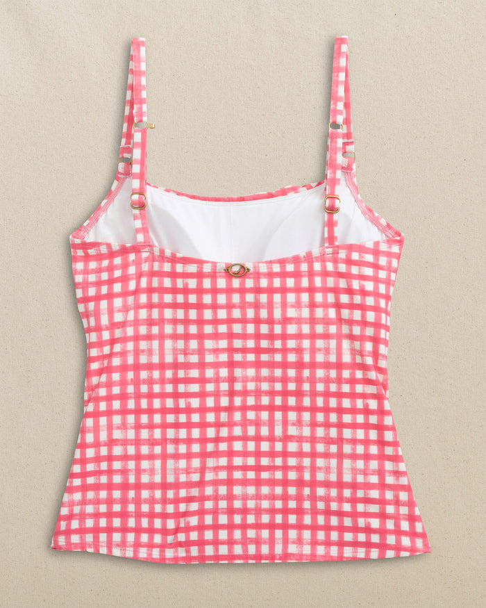 The back view of the Southern Tide Gingham Tankini by Southern Tide - Island Pink