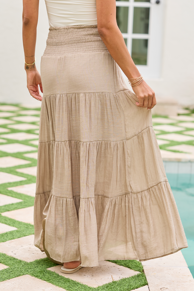 Giselle Taupe Smocked Waist Maxi Skirt FINAL SALE