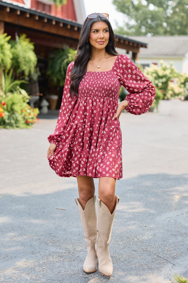 Gloria Wine Floral Dress
