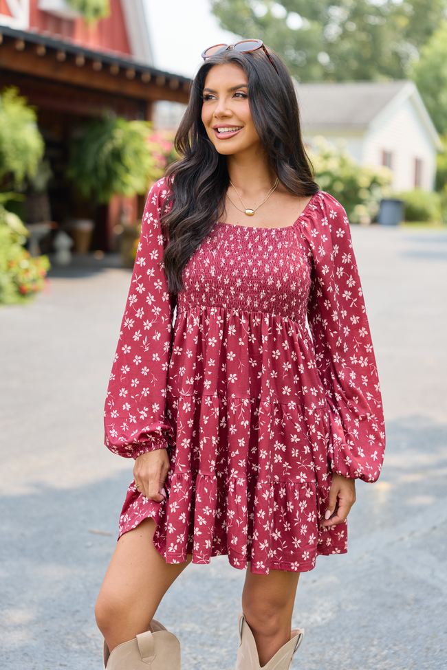 Gloria Wine Floral Dress