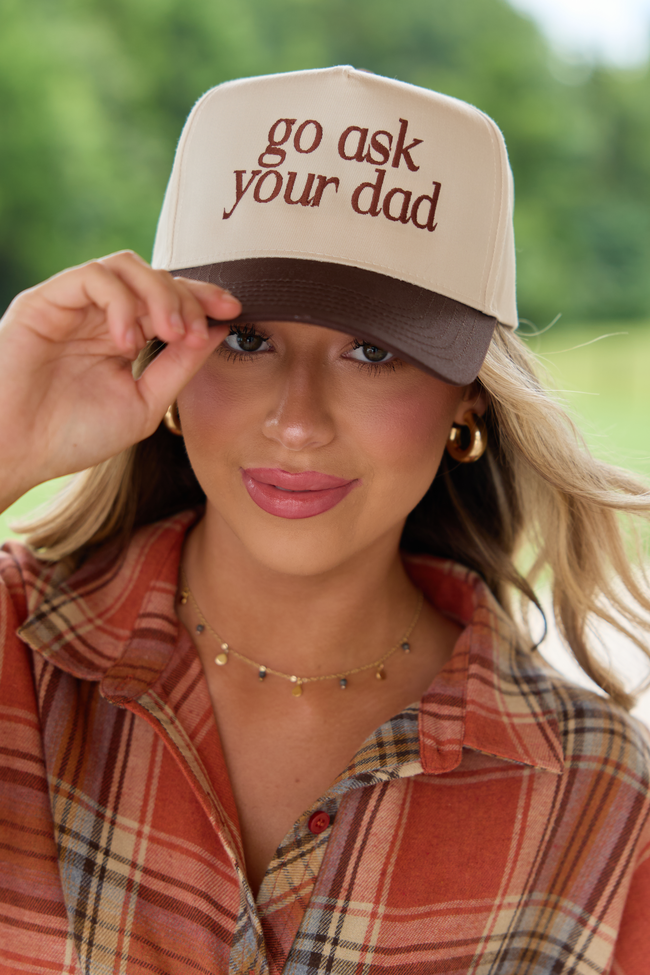 Go Ask Your Dad Natural/Brown Embroidered Trucker Hat