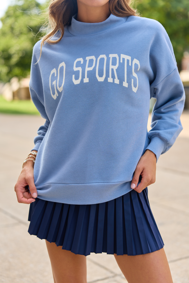 Go Sports Block Storm Blue Graphic Mock Neck Sweatshirt