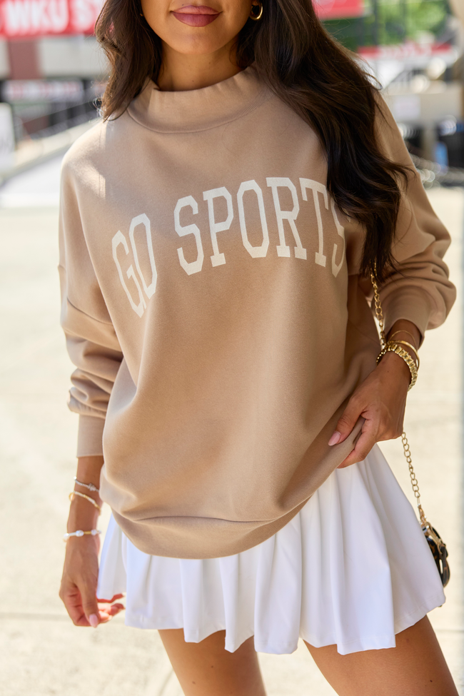 Go Sports Block Taupe Graphic Mock Neck Sweatshirt