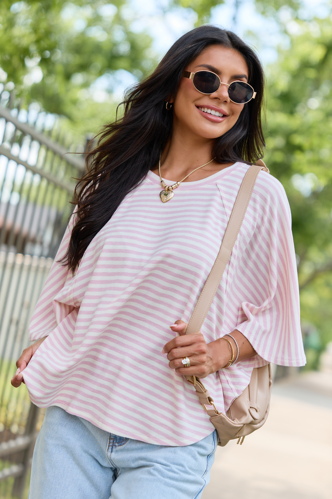 Go With The Flow Pink/White Oversized Knit Tee