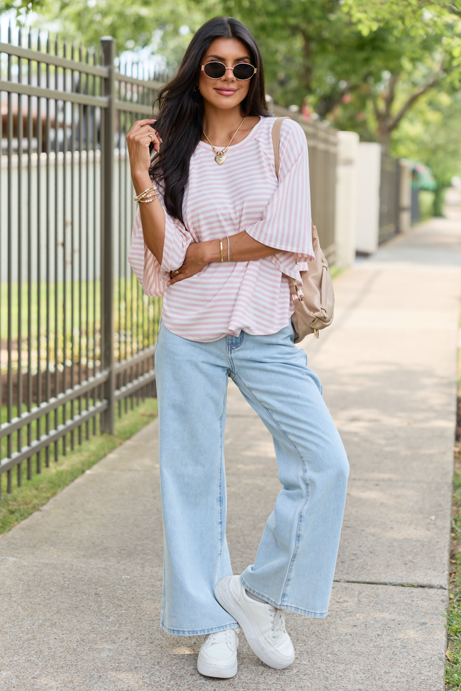 Go With The Flow Pink/White Oversized Knit Tee