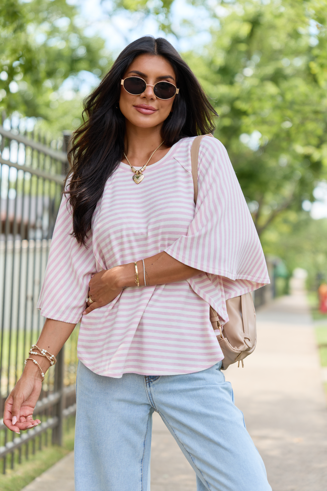 Go With The Flow Pink/White Oversized Knit Tee