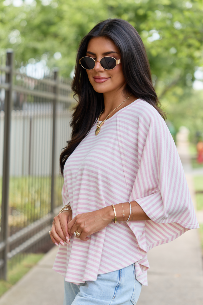 Go With The Flow Pink/White Oversized Knit Tee