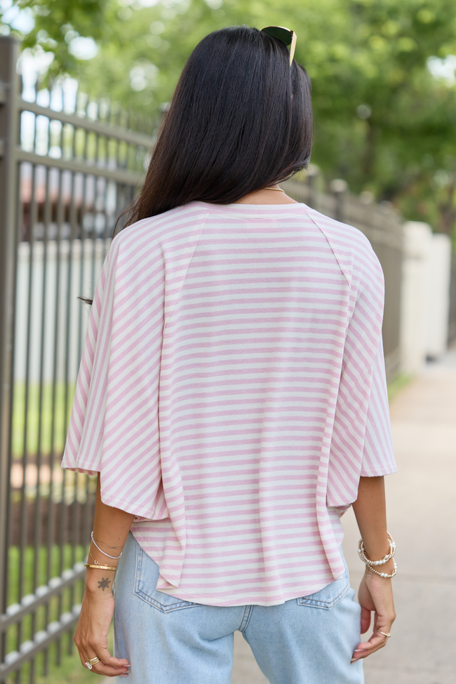 Go With The Flow Pink/White Oversized Knit Tee