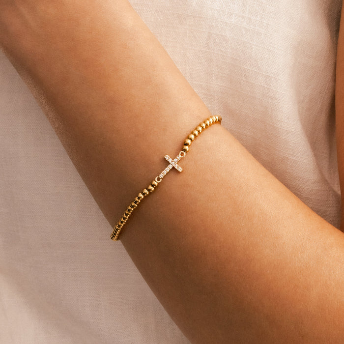 Gold Beaded Cross Stretch Bracelet