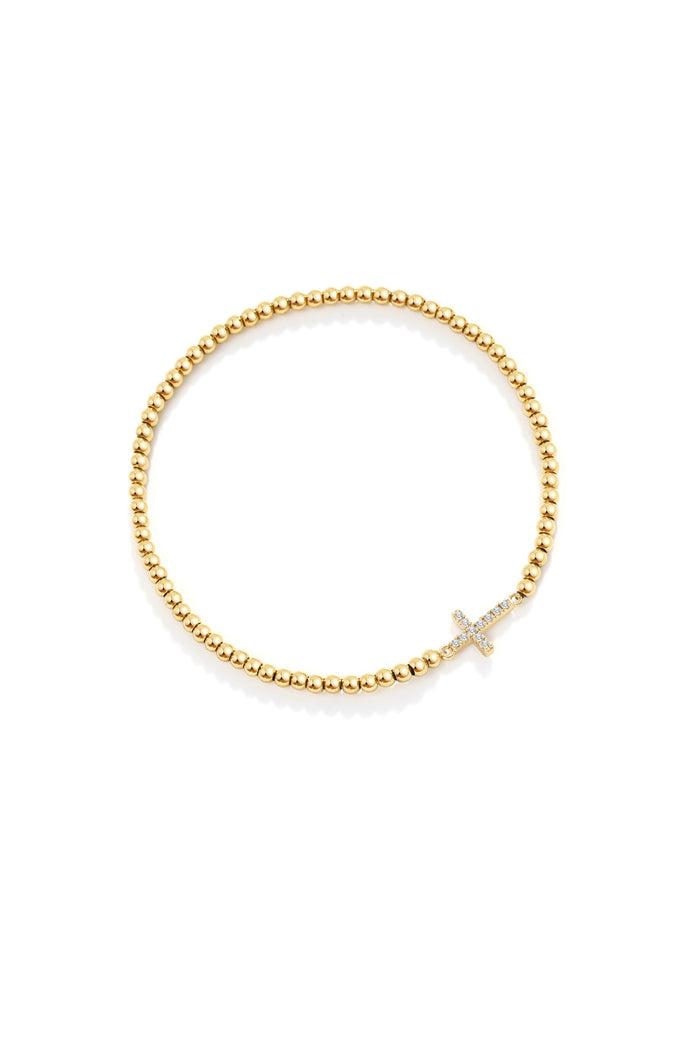 Gold Beaded Cross Stretch Bracelet
