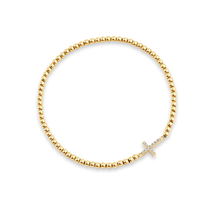 Gold Beaded Cross Stretch Bracelet