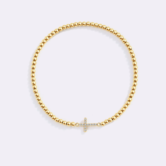 Gold Beaded Cross Stretch Bracelet