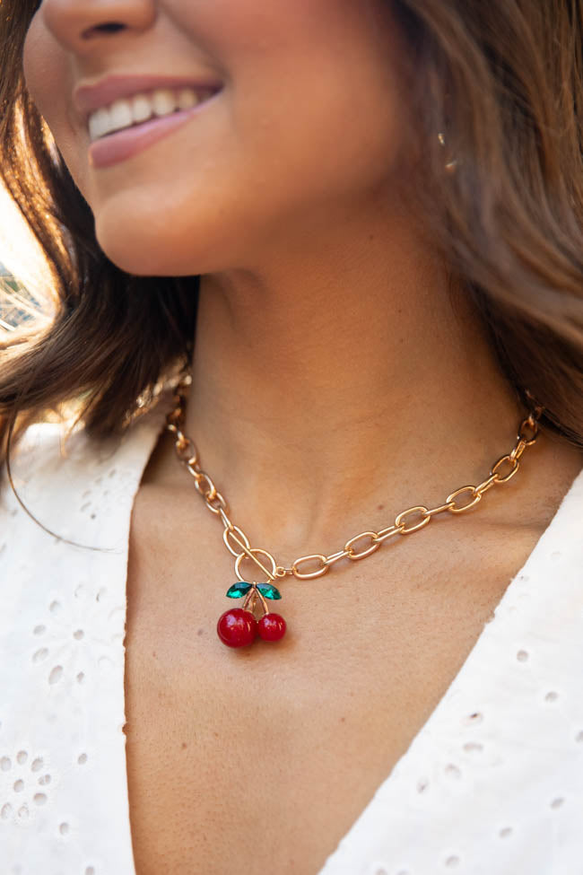 Gold Cherry Charm Necklace SALE