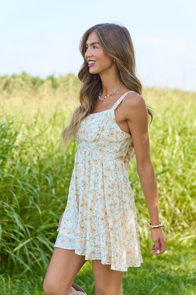 Golden Glow Ivory Floral Mini Dress