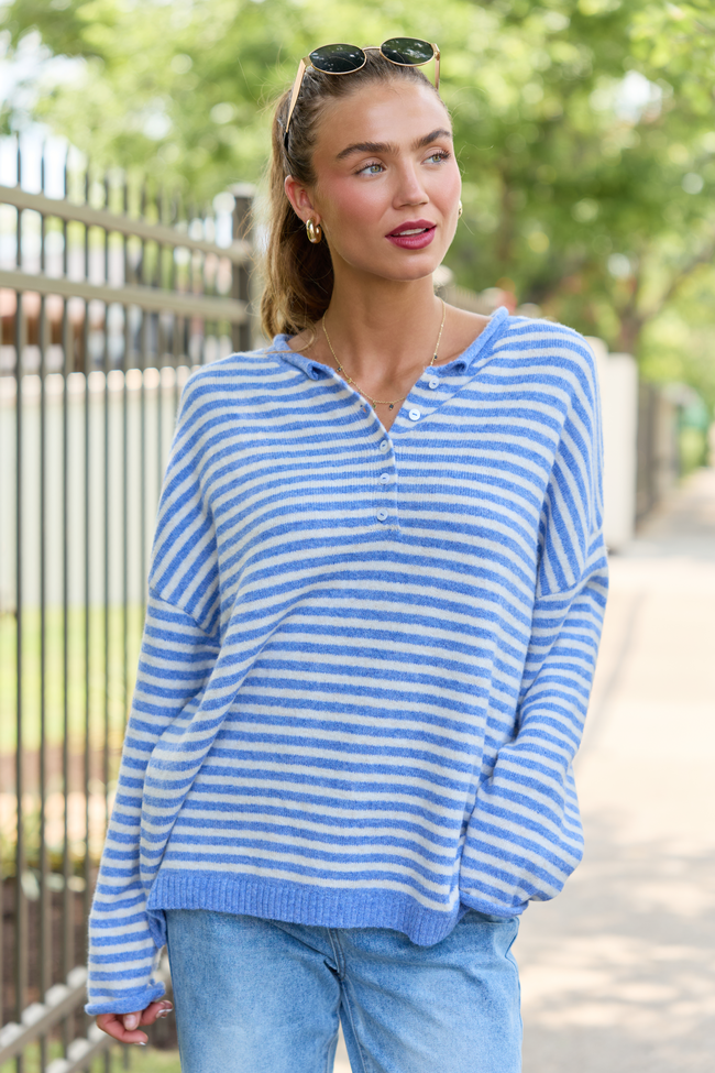 Good Company Blue Striped Henley Sweater