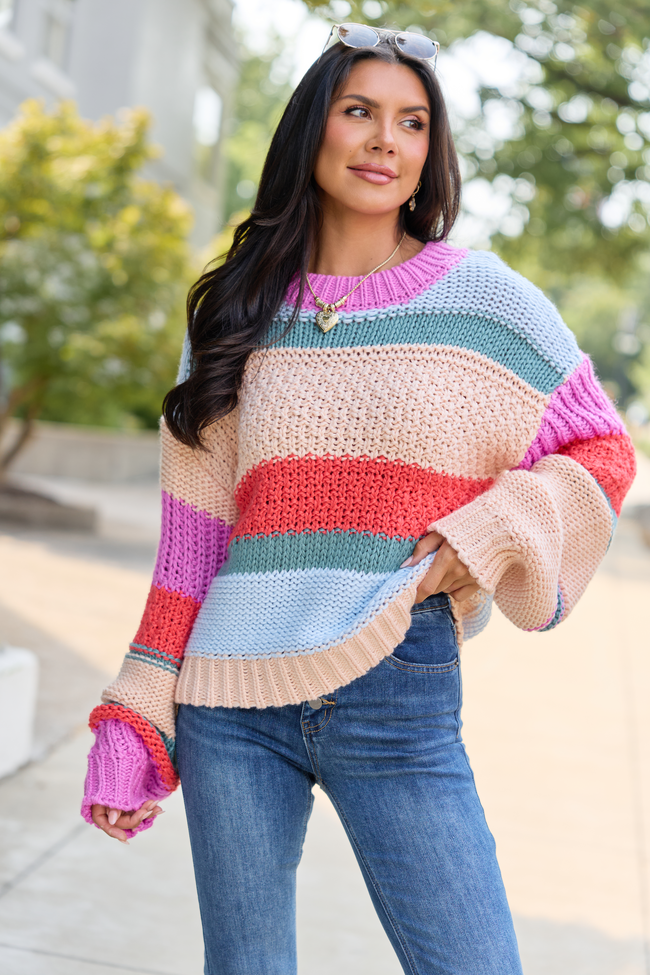 Good Things Ahead Multi Striped Crew Neck Sweater