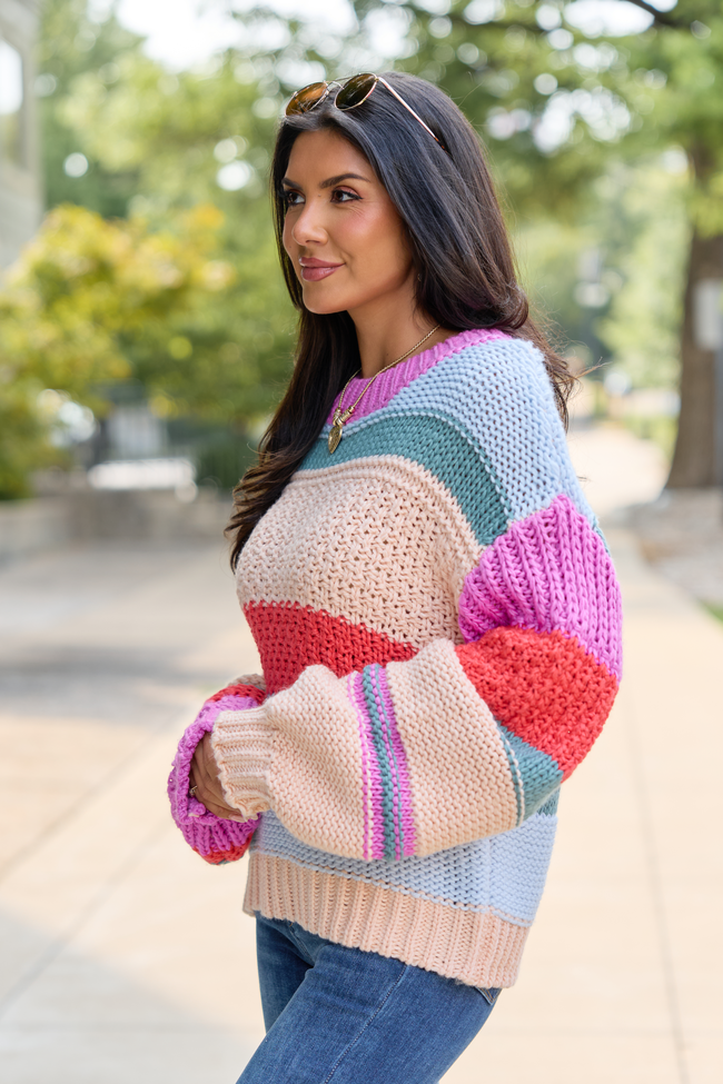 Good Things Ahead Multi Striped Crew Neck Sweater
