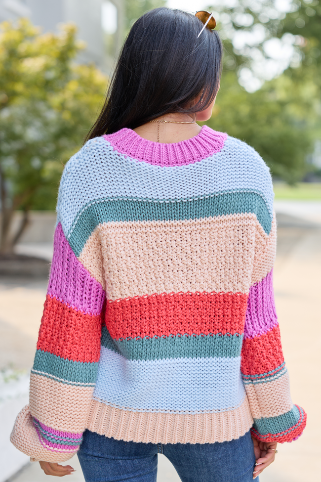 Good Things Ahead Multi Striped Crew Neck Sweater