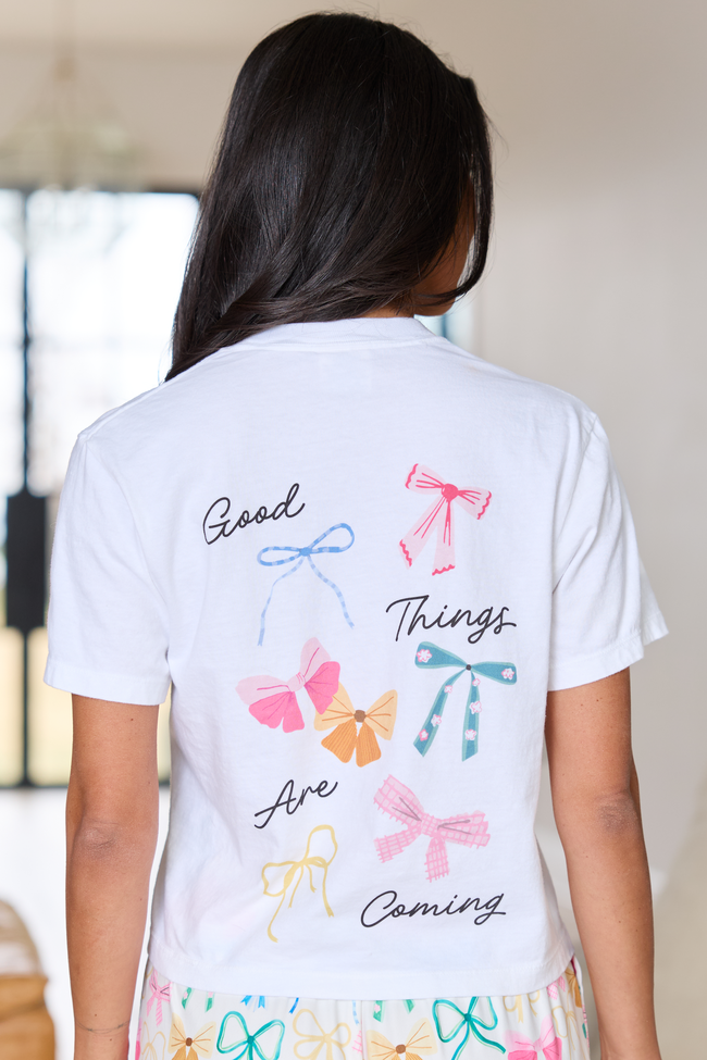 Good Things Multi Bow White Boxy Comfort Colors Graphic Tee FINAL SALE
