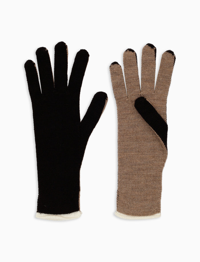 Guanti donna lana, seta e cashmere nero tinta unita e contrasti - Gallo 1927 - Official Online Shop