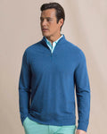 The front view of the Southern Tide Gulf View Heather Quarter Zip by Southern Tide - Heather Nautical Blue