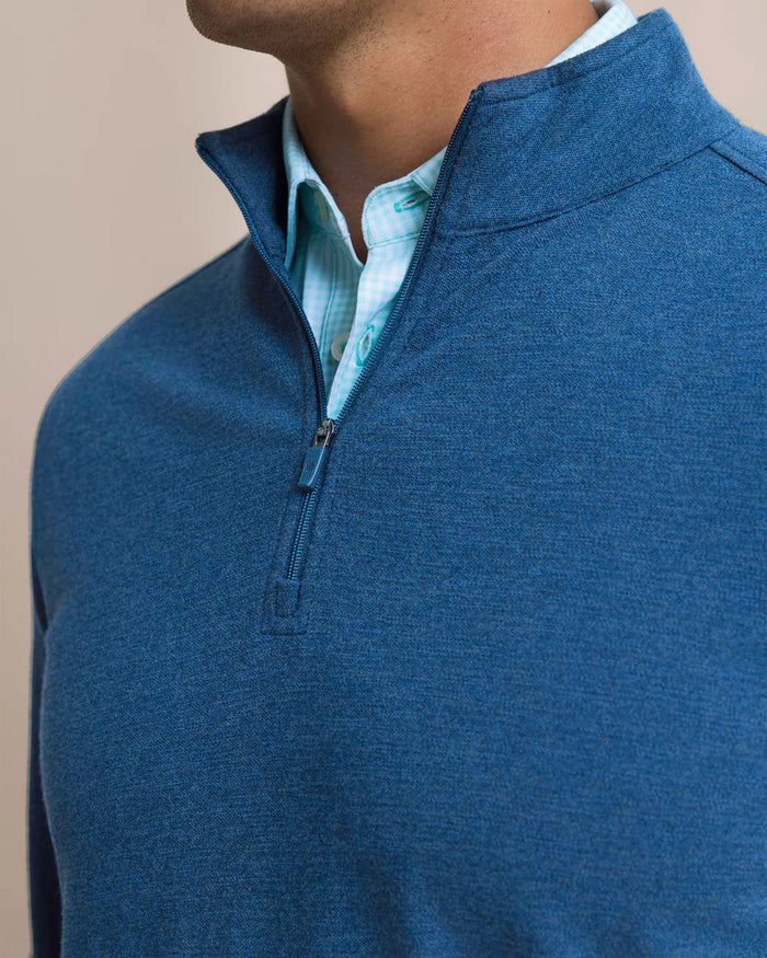 The detail view of the Southern Tide Gulf View Heather Quarter Zip by Southern Tide - Heather Nautical Blue