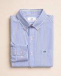 The front view of the Southern Tide Gulfstream Stripe Sport Shirt by Southern Tide - Blue