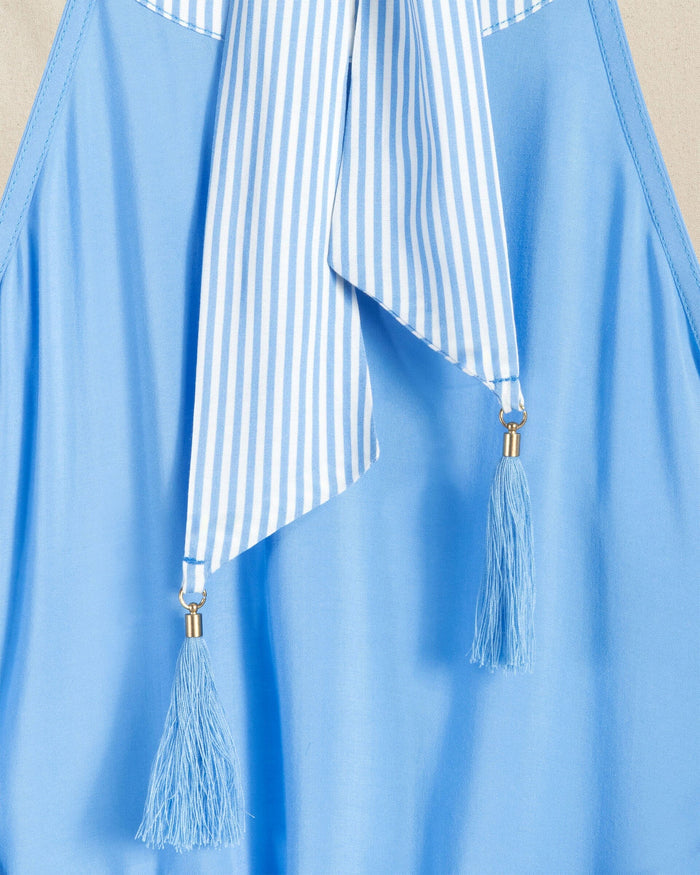 The detail view of the Southern Tide Halter Neck Short Cover-Up Dress by Southern Tide - Ocean Channel