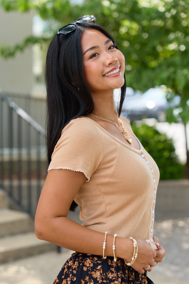 Harlyn Tan Scallop Trim Tee