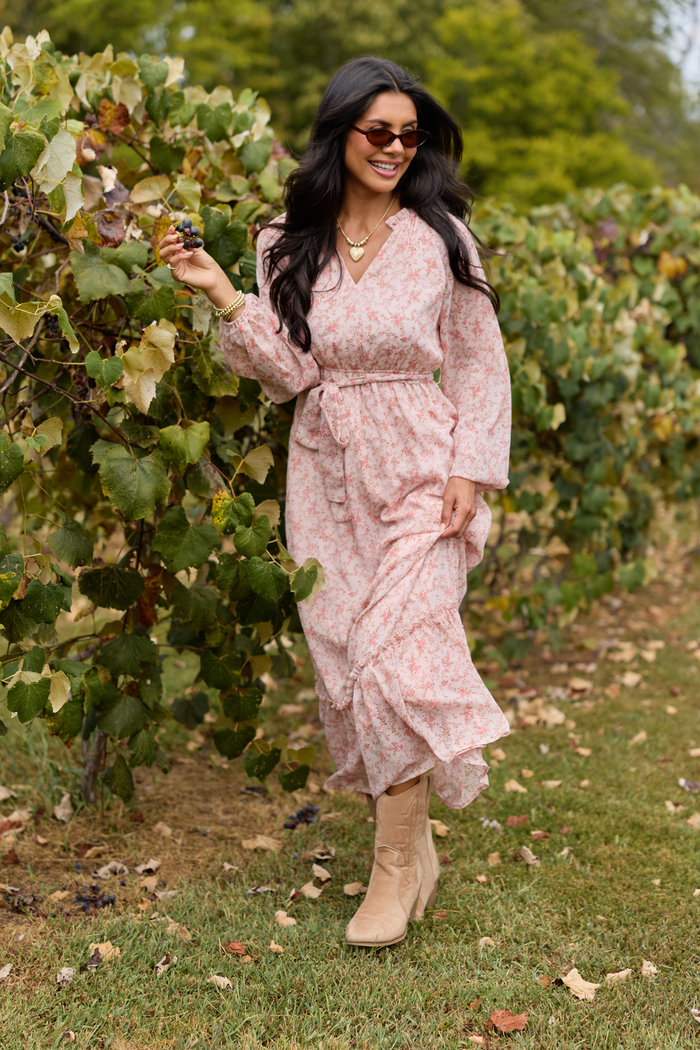 Heart & Soul Pink Floral Long Sleeve Maxi Dress