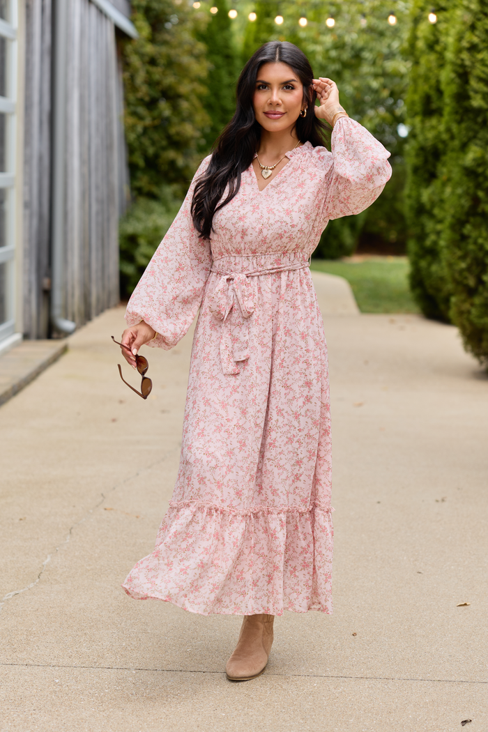 Heart & Soul Pink Floral Long Sleeve Maxi Dress