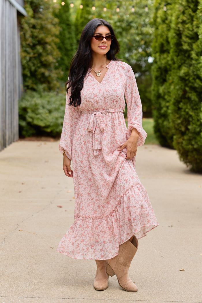 Heart & Soul Pink Floral Long Sleeve Maxi Dress