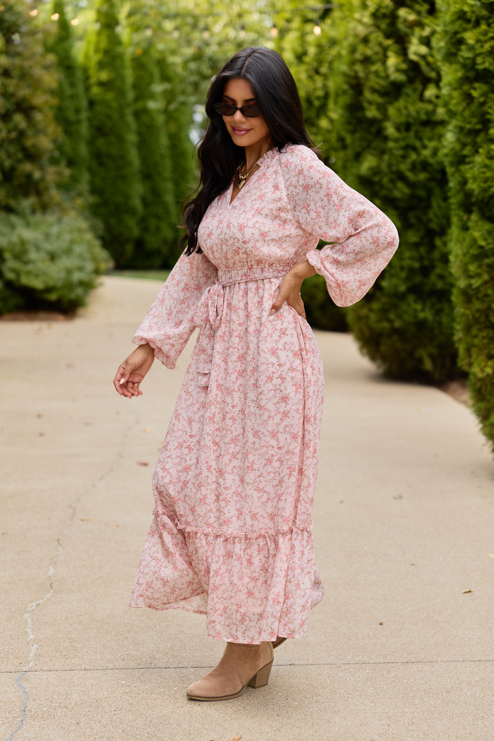 Heart & Soul Pink Floral Long Sleeve Maxi Dress