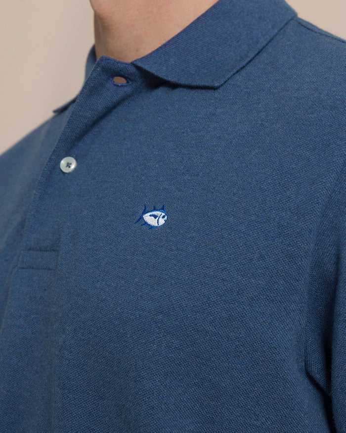 The detail view of the Southern Tide Heather Skipjack Polo by Southern Tide - Heather Nautical Blue